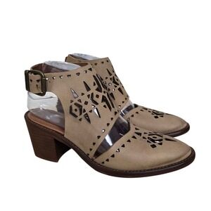 VERACRUZ Cutout Heeled Ankle Boots Womens Size 38‎ US 8 Tan Leather Buckle Strap